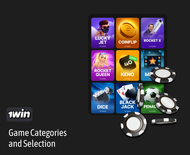 1Win provides 10 main casino games categories, such as Slots, Table Games, Live Casino and more