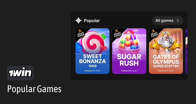 1Win Select most popular games to separate category